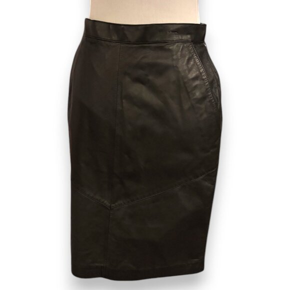 Evan Davies Vintage Leather Skirt pencil Petite 80s 90s black high waist 10P - Picture 4 of 14